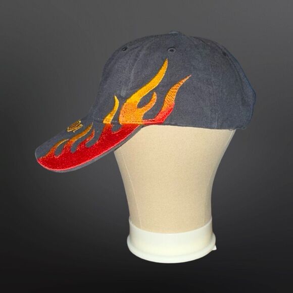 Vintage Inetol 1990s Red Flame Canadian Maple Leaf Black Trucker Adjustable Hat - Picture 3 of 10